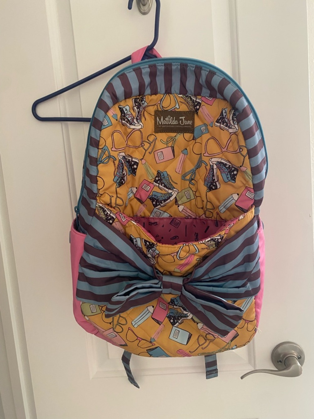Matilda Jane Pink, Yellow & Teal Striped Bow Backpack